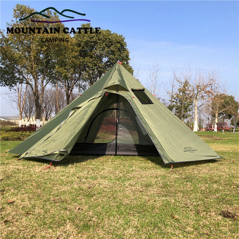 Cheap Goat Tents Ultralight Camping Pyramid Tent 3 4 Person 210T Large Rodless Teepee Tents for Family Team Outdoor Backpacking Camping Hiking Tents 